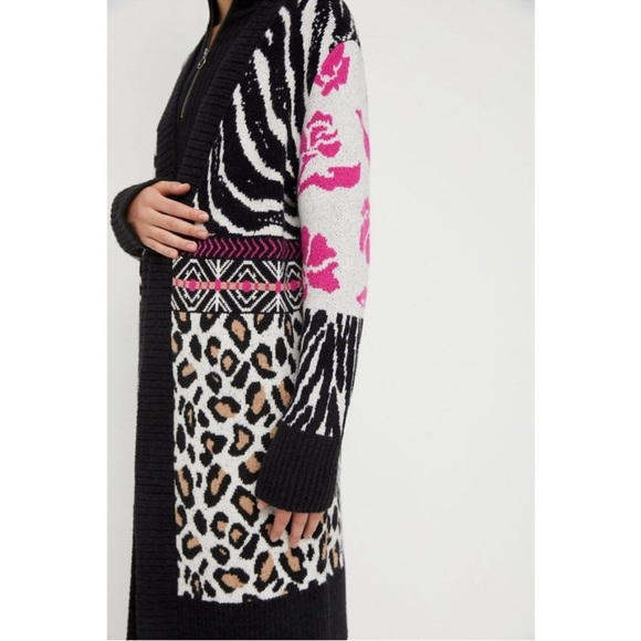 Anthropologie Maeve Makaya Wildlife Cardigan Long Duster Zebra Cheetah Leopard - Picture 1 of 8